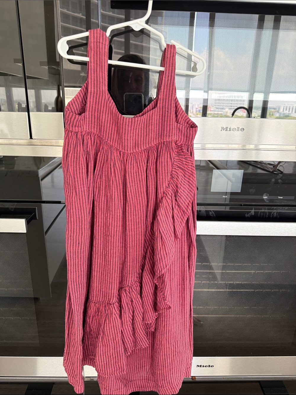Caramel Pink Striped Cotton Girls' Casual Dress